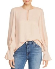 New Joie SZ S Abekwa Pink Sky Silk Blouse Pullover with Ruffled Sleeves L58071 picture