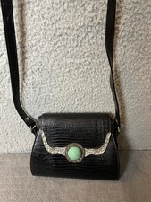 VTG Glenn Miller Ann Turk Black Lizard Embossed Leather Handbag Turquoise Stone picture