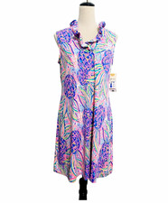 NEW Lulu B Dress M Pineapple Tropical Ruffle Neck SPF 50 Cooling Stretch Resort picture