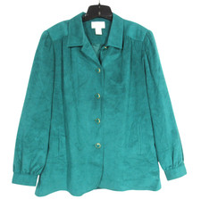 Vtg DA-RUE of CALIFORNIA Green Ultra-Suede Pleated Trim Button-Up Jacket  Sz 14 picture