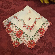 VTG MCM Ladies Christmas Gift Floral Cotton Handkerchief  12