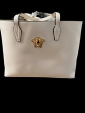 Versace Women’s White Tote Zip Bag w/ Medusa Logo, RFID, Baroque, Gold HW picture