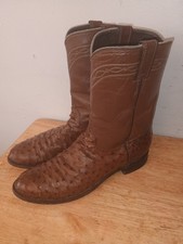 JUSTIN FULL QUILL OSTRICH ROPE WESTERN COWBOY BOOTS MADE IN USA sz 10 D picture