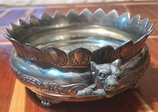 RARE Antique Pairpoint Mfg Co. Quadruple Plate Figural Bowl 2918 1880s Dog Acorn picture