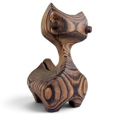 Vintage Witco Wood Cat Sculpture 10” Mid Century Modern MCM Tiki Art Hand-Carved picture