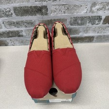 Tom’s Women Classic Flat Shoe Red Loafers Canvas Size 8.5 Slip On Alpargata NWT picture
