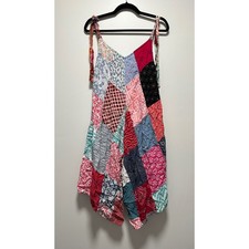 India Boutique Patchwork Romper Pink Blue Multi Color Boho Tie Strap One Size picture