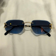 Cartier CT0468S Rimless Rectangle Sunglasses Blue Gradient Lens Gold 145mm picture