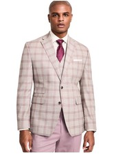Tayion Mens Regular fit Suit Jacket Blazer 46 R Beige Plaid picture