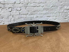 RRL Double RL Vintage Western Black Crackle Leather Belt Antique Buckle Size 34 picture