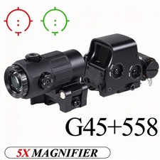 558 Holographic Red Green Dot Sight With G45 5X Flip Magnifier Tactical Optic picture