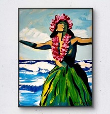 JANICEART Original Hawaii Hula Dance Acrylic 12x16 Abstract Expressionist Canvas picture