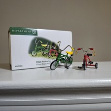 Vintage 2001 Department 56 Village Accessories Green Bicycle and Red Tricycle picture