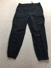 H&M Cargo Pants Mens S Small Relaxed Black Drawstring Elastic Waist Flap Pockets picture