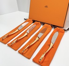Hermès Grand Attelage Silverware Dinner Knives 18k Gold Plated 4PC $3,560 MSRP picture