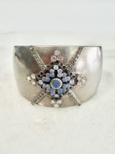 Sorrelli Silver Toned Bracelet Cuff With Crystal Accents Of Blue And Clear As Is picture