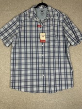 Chaps Everyday Performance Shirt Mens 2XL Blue Plaid Short Sleeve Stretch UPF picture