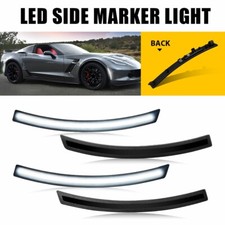 4Pcs Smoke Lens White LED Side Marker Lights For Chevy Corvette C7 2014-2019 F&R picture