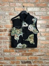 Custom Upcycled Distressed Denim Vest with Landscape Tapestry Applique picture