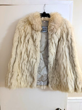 SAGA FOX Women's Beige Fox Fur Jacket Coat, Regular Size M picture