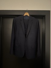 Men's Bespoke Navy Sharkskin Suit 38S/R 33/27 Dormeuil Fabric Super 160’s Wool picture