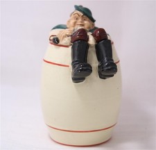 Antique German Porcelain  Character Beer Stein Drunken Man in Barrel c.1910s picture