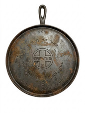 Early Griswold No. 9 Cast Iron Round Handle Pancake Griddle Pan Large Logo 609 picture