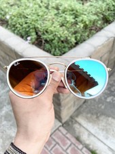 New Ray Ban Round Metal Double Bridge RB3647N 3647 White Blue Flash Lens 51/22 picture