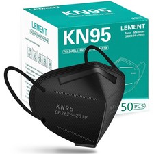 LEMENT 50pcs KN95 Face Mask Black 5 1 Count (Pack of 50), Adult-50 Pack-black picture