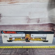 Vtg 1990 Lionel O-O27 gauge T.T.U.X flatcar and trailer 4pcs total white/yellow picture