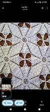 Vintage 1950s-1960s Queen Size Hand Crocheted floral Fringe Bed Coverlet picture