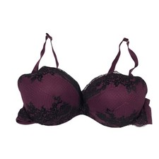 Cacique Plum Purple Black Floral Lace Underwire Bra 46D Mesh Wings Adjustable picture