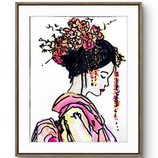 TITA PAINTZ Geisha Expressionist Portrait Hand Painted Art picture