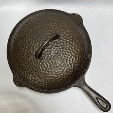 Vintage Chicago Hardware Foundry Hammered Cast Iron Skillet 87X No.8 w/Lid picture