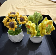 Handmade Crochet Yarn Artificial Potted Sunflower Arrangement Set of 2 Yellow picture