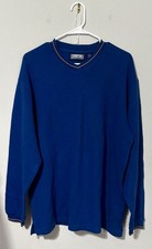 True Vintage 90s Structure Mens V-Neck Pullover Shirt Blue 100% Cotton Sz Med picture