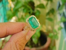 5.50 Ct Emerald Cut Natural Emerald Diamond Wedding Ring 14K Yellow Gold Size 7 picture