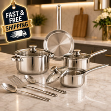 Mainstays Stainless Steel 10-Piece Cookware Set with Lids and Utensils picture