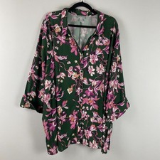 Catherines Green Floral Button Up Shirt Size 4X Stretch 3/4 Sleeves picture