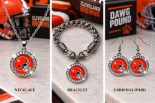 Cleveland Browns 3 Pcs Set Necklace, Bracelet And Earrings W/rhinestones picture