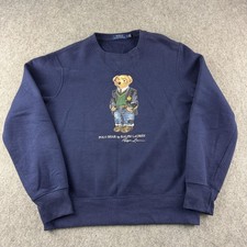 Polo Ralph Lauren Sweatshirt Mens Medium Blue Fleece Polo Bear Graphic Jumper picture