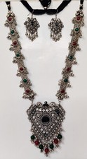 Tribal Necklace Earring Gypsy JewelryBelly Dance Costume Long Heart Festival ATS picture