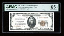 DBR 1929 $20 FRBN Minneapolis Fr. 1870-I Gem PMG 65 EPQ Serial I00684539A picture