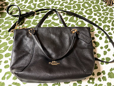 Coach Women’s Black Medium Crossbody Bag, Pebbled, Zip, Gold Hardware, Strap picture