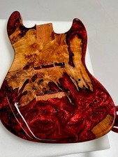 Jazz Bass 4-String Burl Wood & Red Swirl Epoxy Resin Top, Gloss Finish, Bolt-On picture