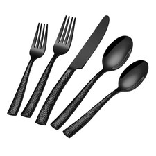 Black Hammered Silverware Set,40-Piece Stainless Steel Heavy Duty Flatware Se... picture