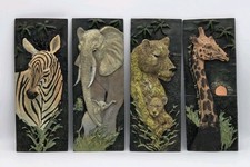 Ruane Manning Wall Plaque Set 3D Painted Design African Safari Animals Resin  picture