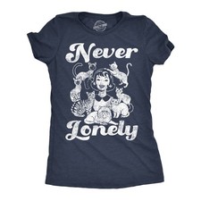 Womens Funny T Shirts Never Lonely Sarcastic Cat Lady Graphic Novelty Tee For picture