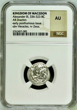 336-323 BC Macedon Alexander III Ancient Greek Silver Drachm Coin NGC AU picture
