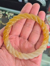 Bangle Bracelet Natural Burma Jadeite Type A Carved Twist Honey Yellow White 66m picture